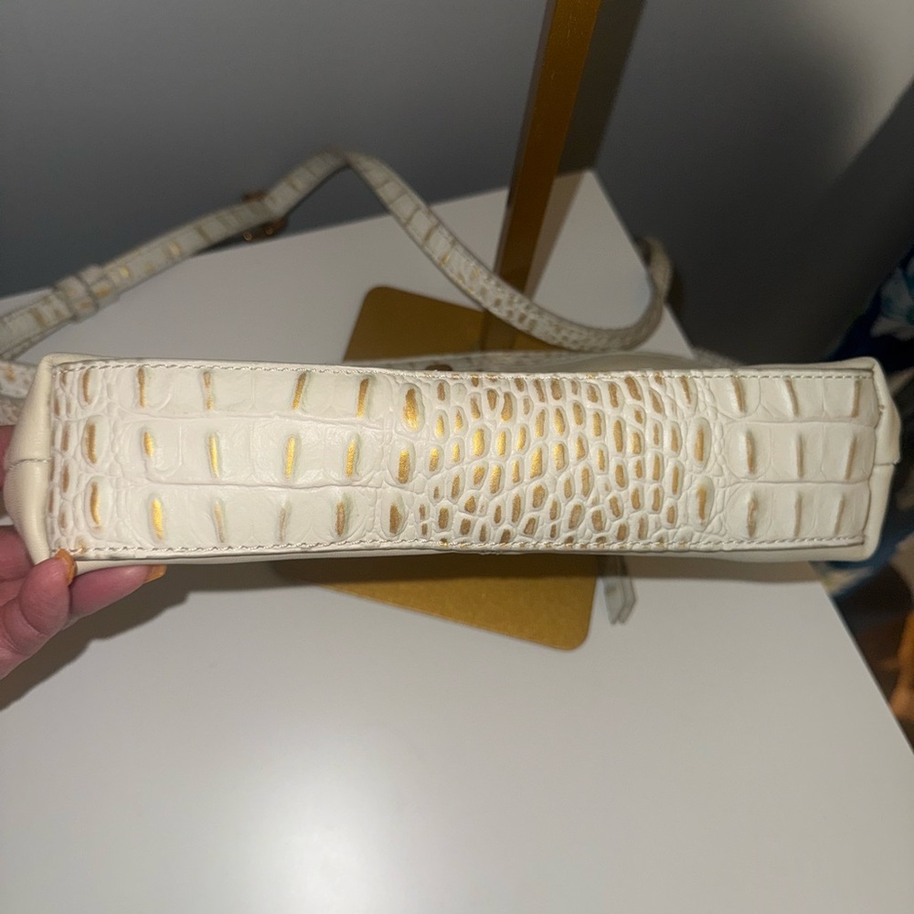 Sharif Cream Leather Clutch with Gold Lion Hardware - Picture 7 of 15